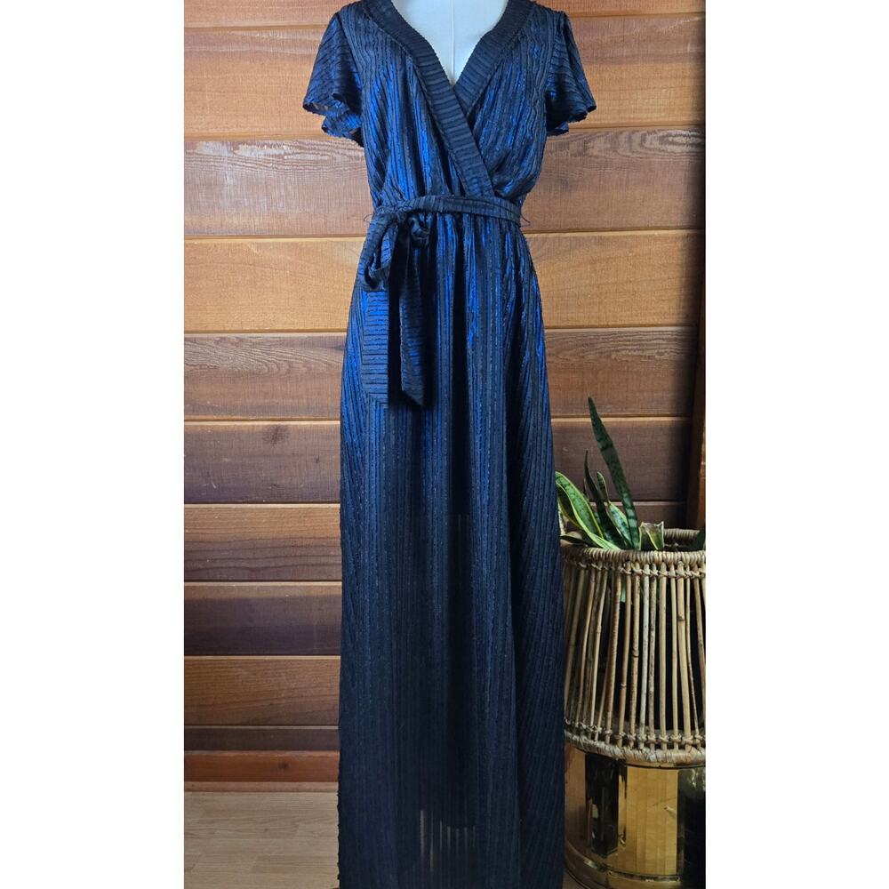 ModCloth Fairy Gunge Whimsigoth Witchy Sheer Metallic Pleated Wrap Maxi Dress M
